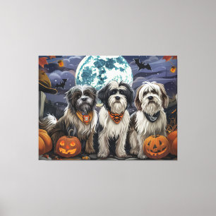 Lienzo Terrier Tibetano Halloween Espeluznante