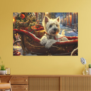 Lienzo Terrier West Highland Blanco Perro Navidad Festiva