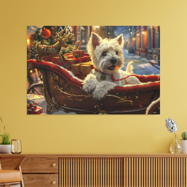 Lienzo Terrier West Highland Blanco Perro Navidad Festiva (Insitu (Sala de estar))