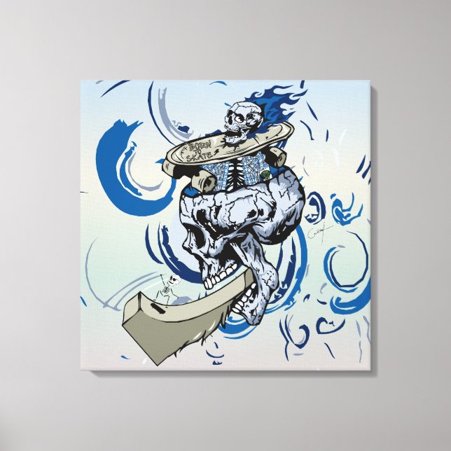 Lienzo Tete de mort crâne skate rampe skateboard 1 (Anverso)