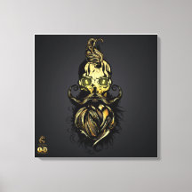 Tête de mort hipster barbu et moustachu or