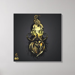 Lienzo Tête de mort hipster barbu et moustachu or