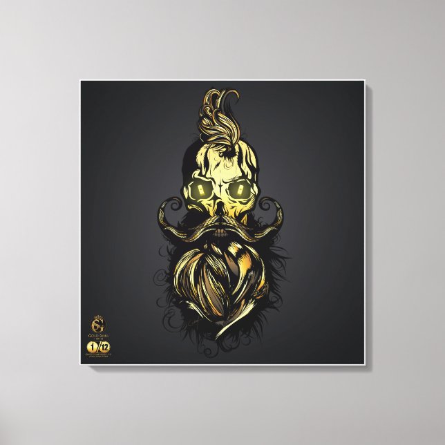 Lienzo Tête de mort hipster barbu et moustachu or (Anverso)