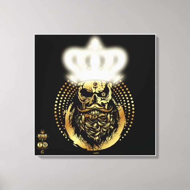 Lienzo Tête de mort hipster king skull roi barbu et moust (Anverso)