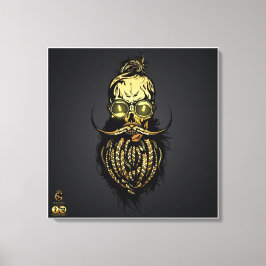 Lienzo Tête de mort hipster skulls barbu et moustachu or