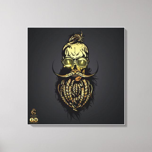 Lienzo Tête de mort hipster skulls barbu et moustachu or (Anverso)
