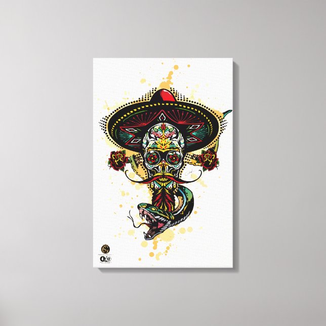 Lienzo Tête de mort hipster skulls mexicaine serpent tatt (Anverso)