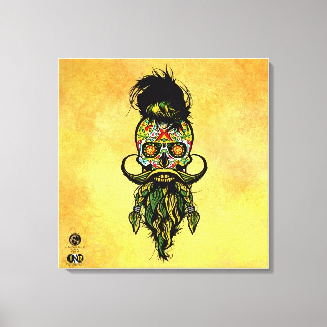 Lienzo Tête de mort mexicaine hipster skulls barbu et mou (Anverso)
