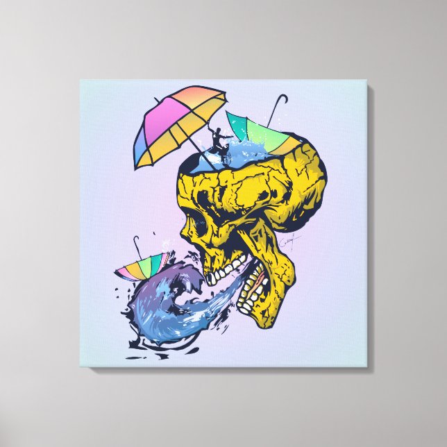 Lienzo tete de mort parapluies sous la pluie surf (Anverso)
