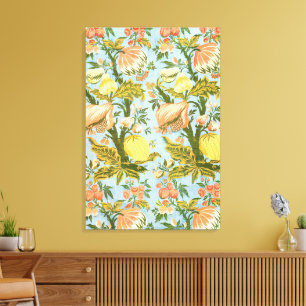 Lienzo Textil Clásico Barroco Floral Frutas Damask