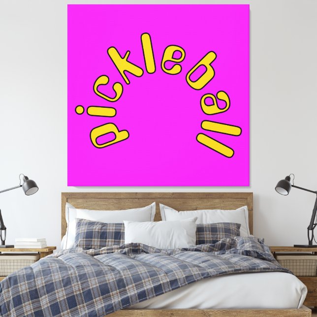 Lienzo Texto curvado de PICKLEBALL amarillo sobre rosa tr (Insitu(Dormitorio))