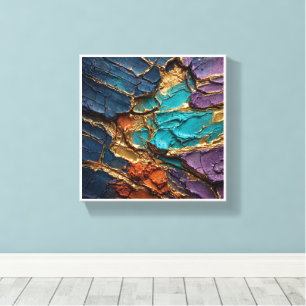 Lienzo Textura de impasto agrietada con oro líquido y vib