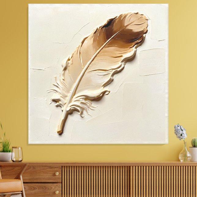 Lienzo Textura de pluma beige marrón de aceite 3D minimal (Insitu (Sala de estar))