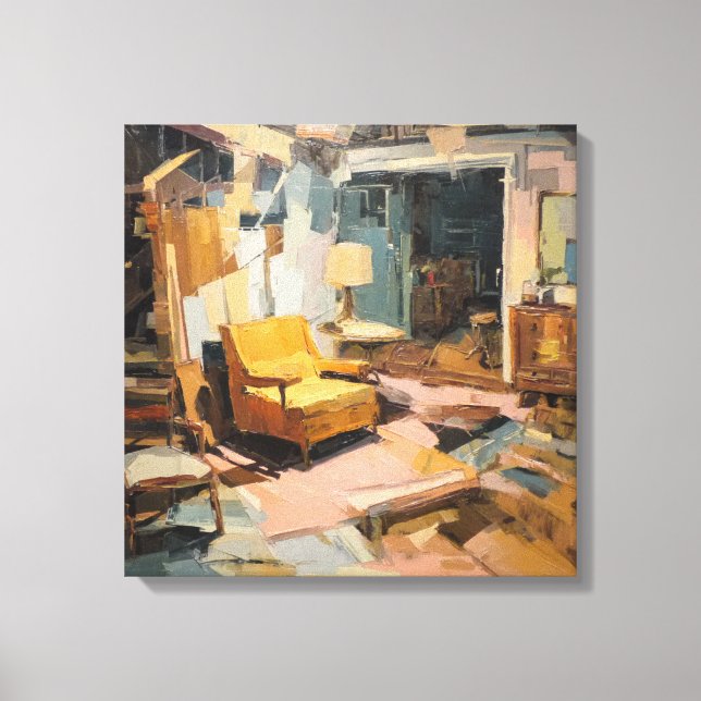 Lienzo Textured Expressionist Retro Yellow Chair Interior (Anverso)