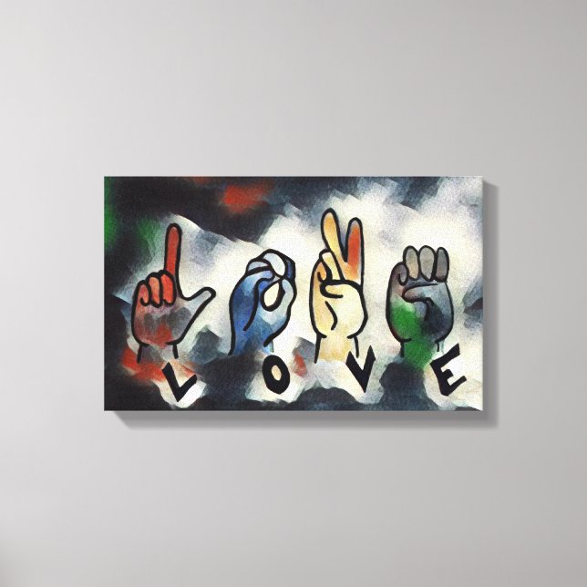 Lienzo The fingers spell L O V E Stretched Canvas Print (Anverso)