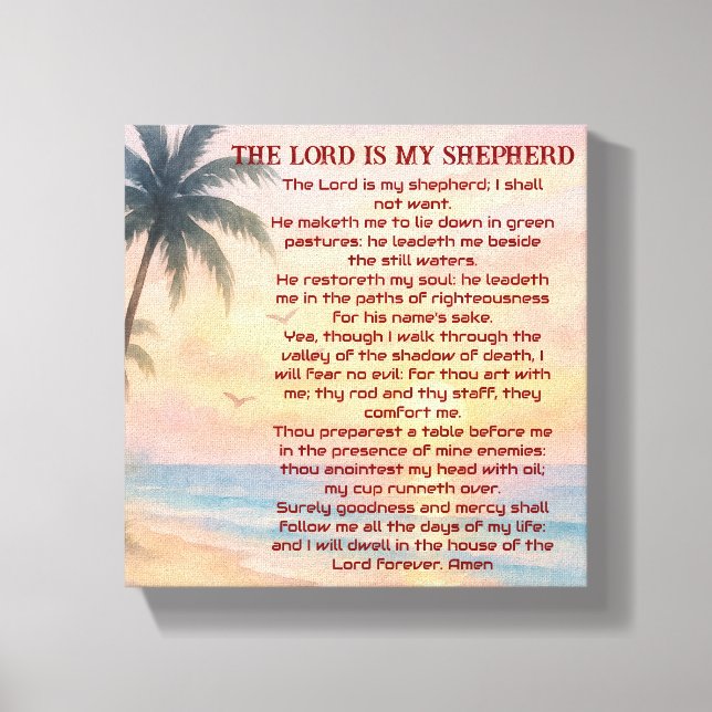 Lienzo The Lord Is My Shepherd Psalm 23 Sunset Beach  (Anverso)