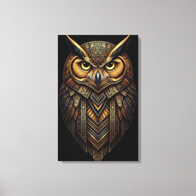 Lienzo The Night Guardian – Abstract Owl with African  (Anverso)