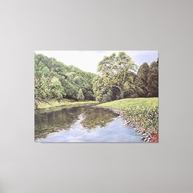 Lienzo The Serene Waterway: Realistic River Landscape Oil (Anverso)