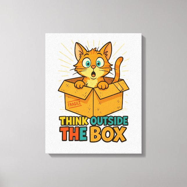 Lienzo Think Outside The Box – Funny Cat Cartoon (Anverso)