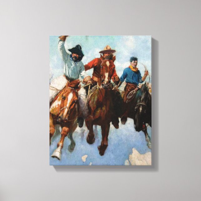 Lienzo "Three Montana Cowboys" por W Herbert Dunton (Anverso)
