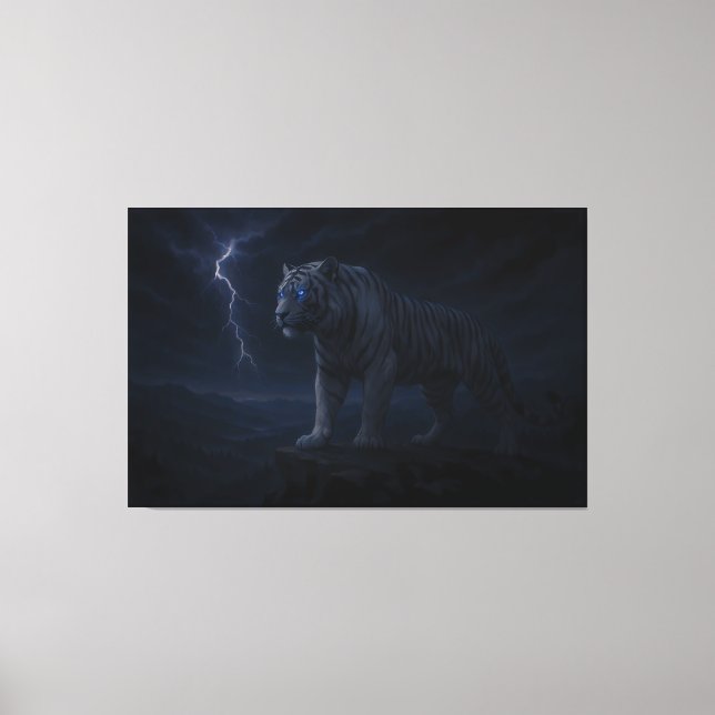 Lienzo Thunderstorm Blue-Eye White Tiger – Fantasy Art (Anverso)