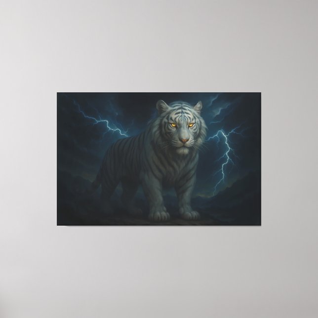 Lienzo Thunderstorm Golden-Eyed White Tiger | ManJiangHon (Anverso)