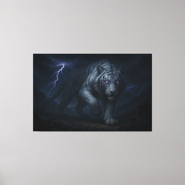 Lienzo Thunderstorm King White Tiger – Fantasy Art (Anverso)