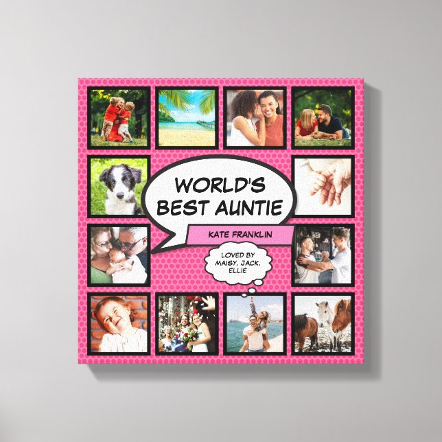 Lienzo Tía Tía Pink Moderno Divertido Collage de Fotos (Anverso)