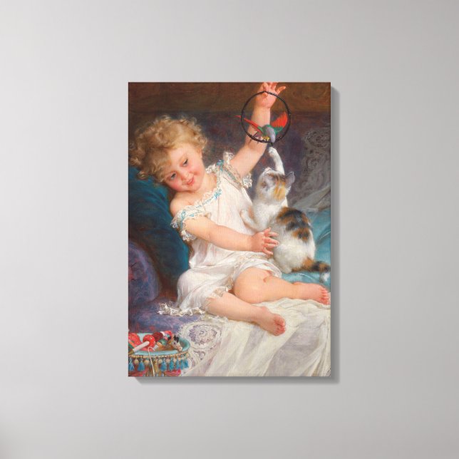 Lienzo Tiempo de juego: Chica jugando con su Mascota Kitt (Anverso)