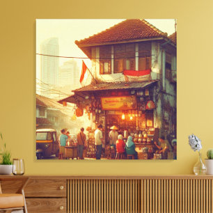 Lienzo Tienda de café de la calle Jakarta 