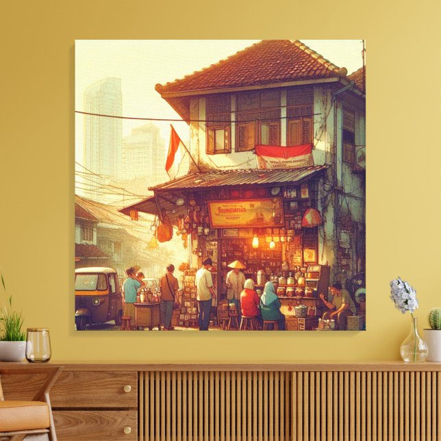 Lienzo Tienda de café de la calle Jakarta  (Insitu (Sala de estar))