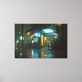 Lienzo Tienda de la Esquina Japonesa Neon Lluviosa