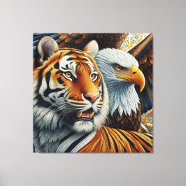 LIENZO TIGER AND EAGLE, REALISTIC AND MOSAIC STYLE