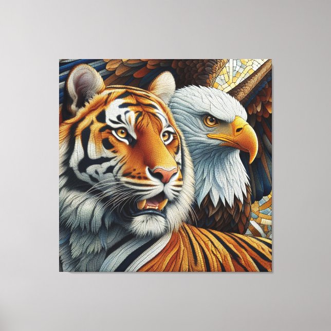 LIENZO TIGER AND EAGLE, REALISTIC AND MOSAIC STYLE (Anverso)