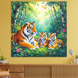 Lienzo  Tigerfamilie im Einklang der Natur