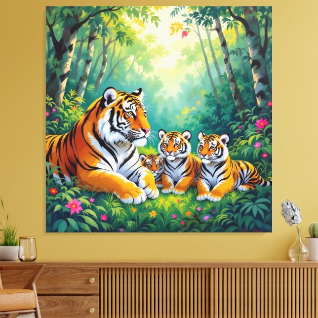 Lienzo  Tigerfamilie im Einklang der Natur (Insitu (Sala de estar))
