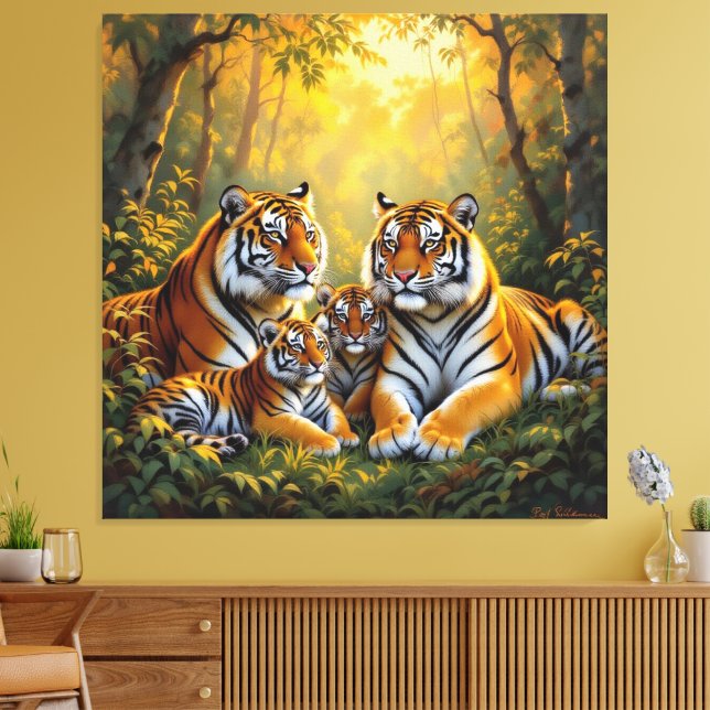 Lienzo  Tigerfamilie im Einklang der Natur (Insitu (Sala de estar))