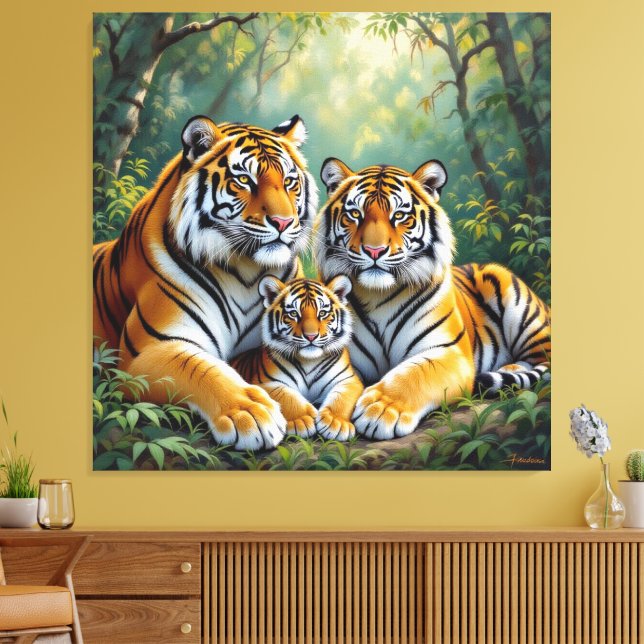 Lienzo  Tigerfamilie im Einklang der Natur (Insitu (Sala de estar))