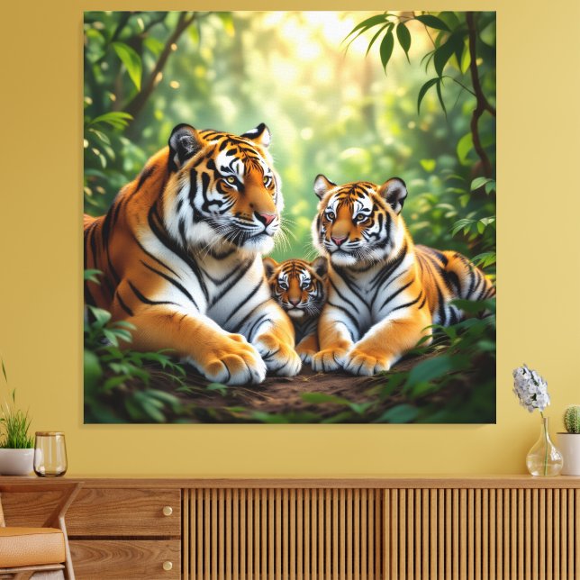 Lienzo  Tigerfamilie im Einklang der Natur (Insitu (Sala de estar))