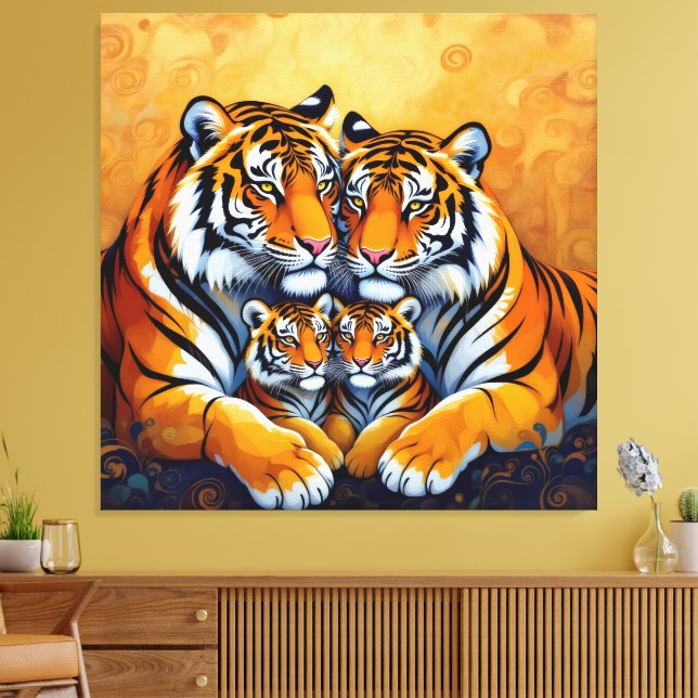 Lienzo  Tigerfamilie im Einklang der Natur (Insitu (Sala de estar))