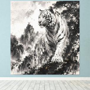 Lienzo Tigre Blanco en Acantilado de Montaña Tradiciona