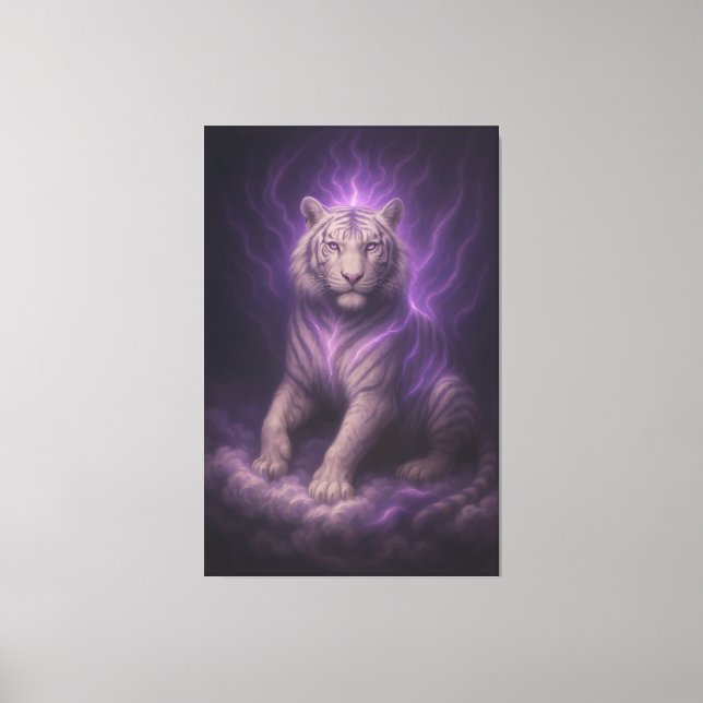 Lienzo Tigre Blanco Nube de Tormenta Violeta – Aura Místi (Anverso)