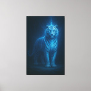 Lienzo Tigre Blanco Relámpago Llama Azul – Tormenta Celes