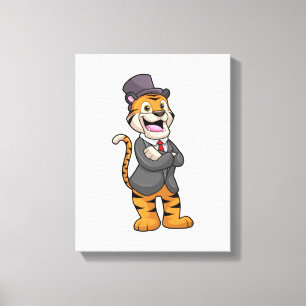Lienzo Tigre como novio con chaqueta y sombrero