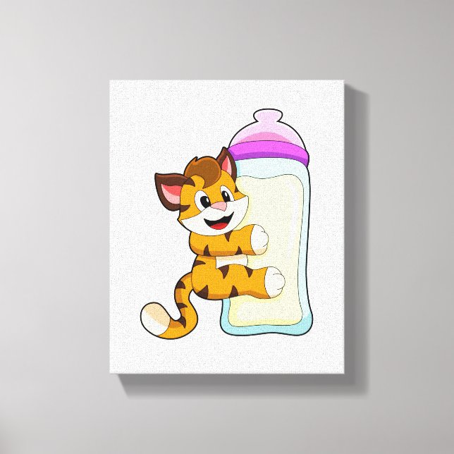 Lienzo Tigre con botella de leche para bebé (Anverso)