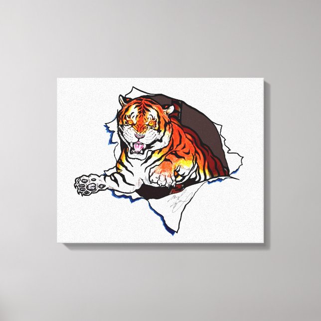 Lienzo ¡Tigre de Bengala saltando! (Anverso)
