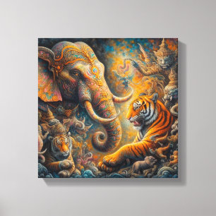 Lienzo tigre elefante espiritual