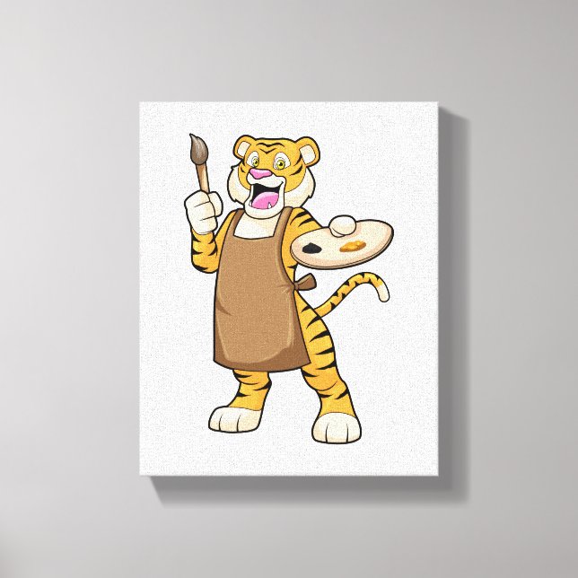 Lienzo Tigre en pintura con pintura con pintura y pincel (Anverso)