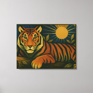 Lienzo Tigre estilizado en el marco ornamental del arreba