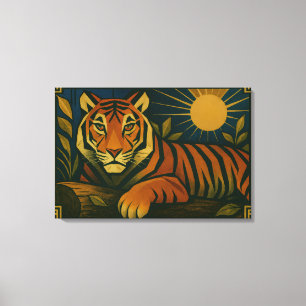Lienzo Tigre estilizado en el marco ornamental del arreba